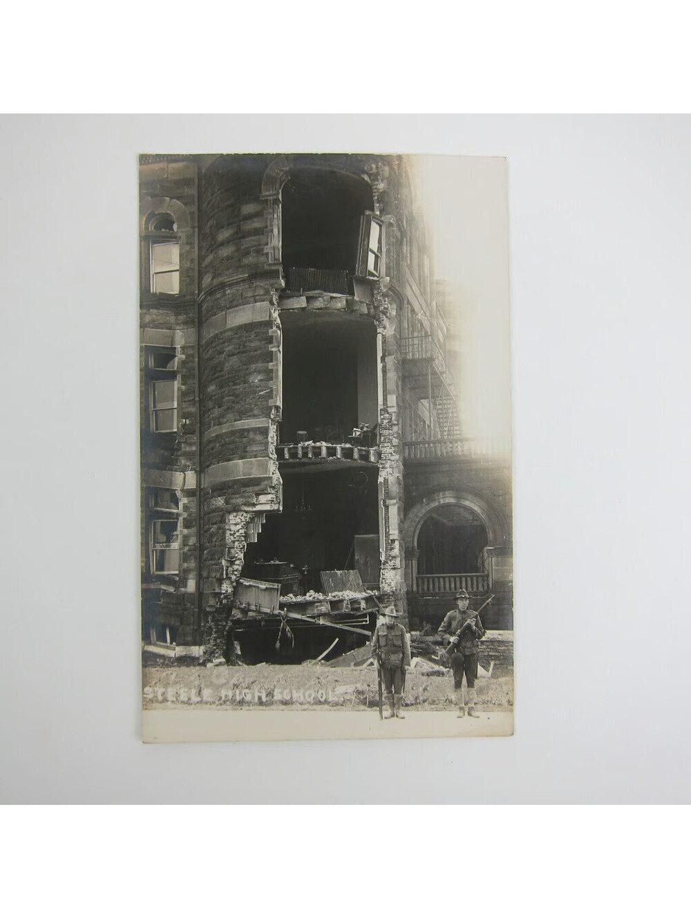 Real Photo Postcard RPPC 1913 Dayton Ohio Flood Steele High School Antique